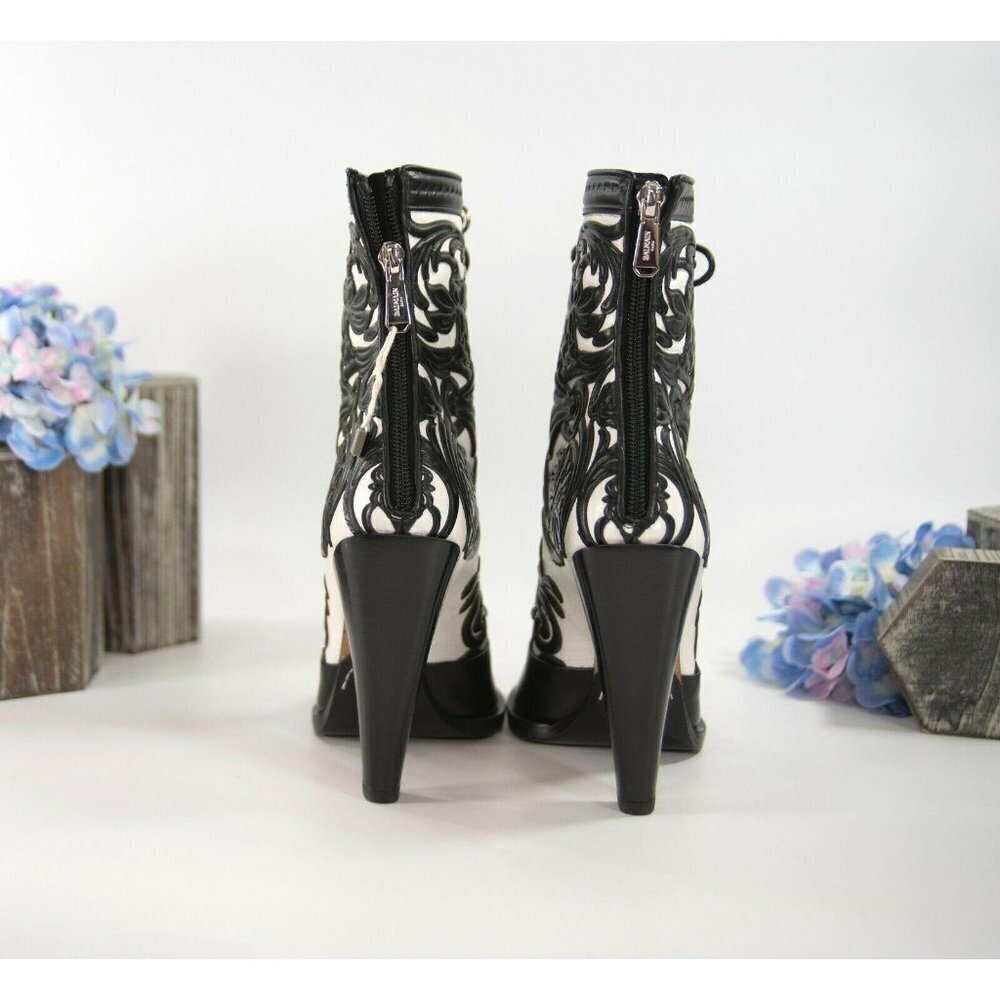Balmain Floral Tooled Leather Lace Up Boots 37 - Picture 3 of 11